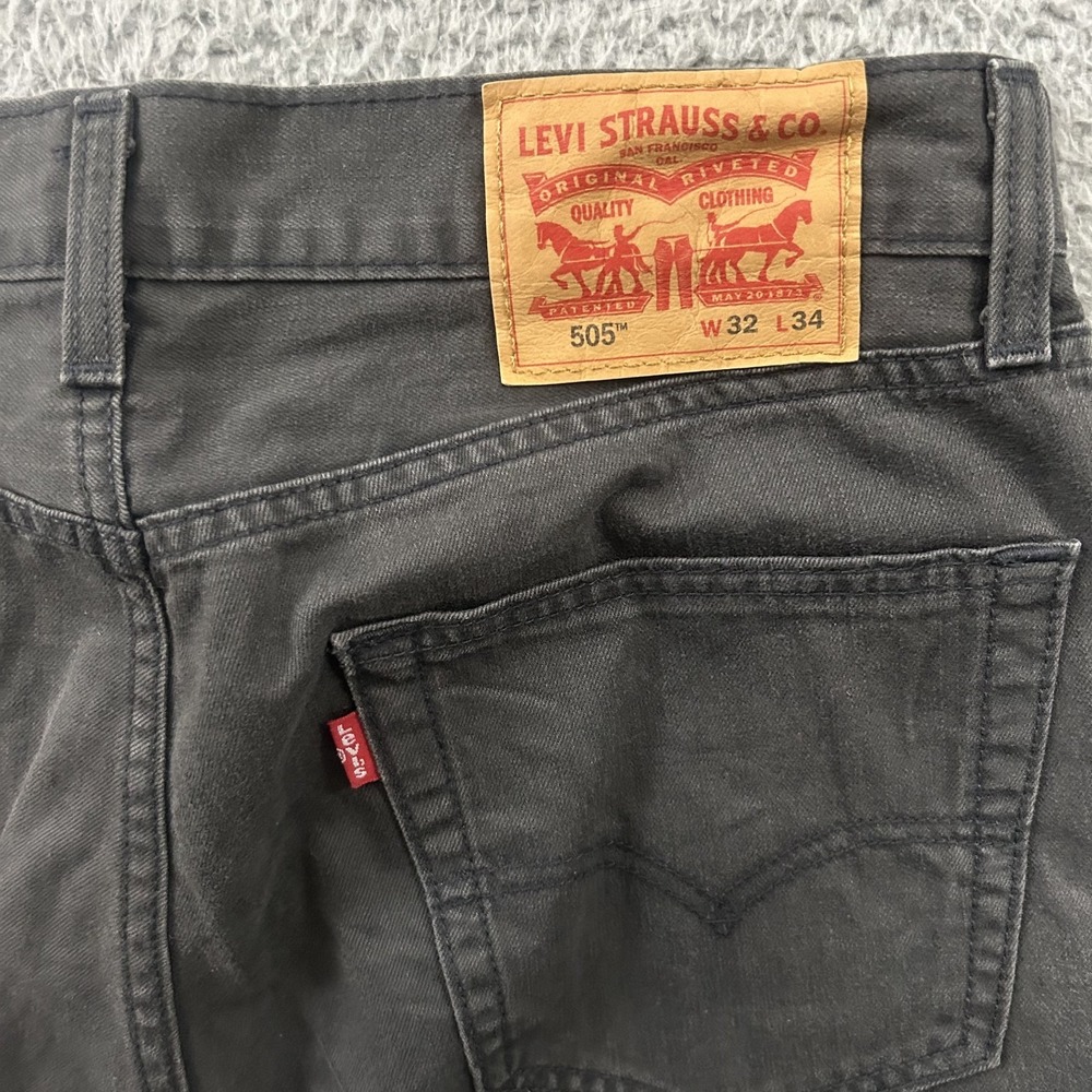 Levis Jeans Mens 32x34 Gray 505 Regular Straight American Work Wear Cotton Adult - Picture 8 of 12